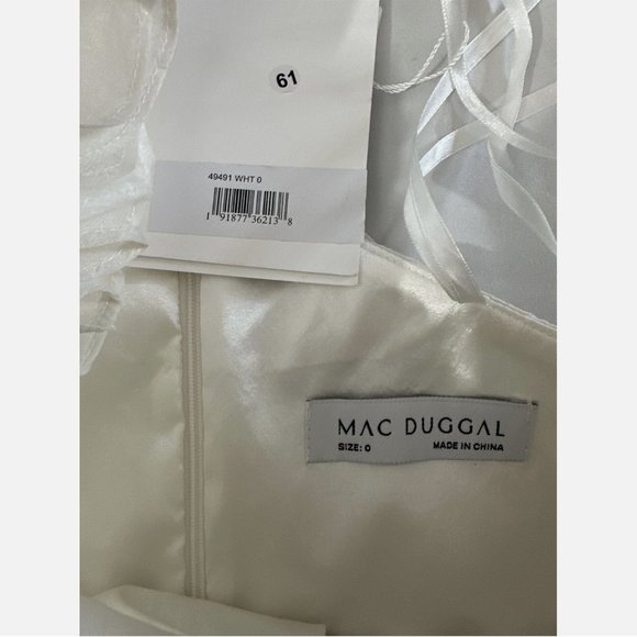 NWT $398‎ Mac Duggal [ 0 ] Rosette One Shoulder Tea Length Dress White - Picture 15 of 15